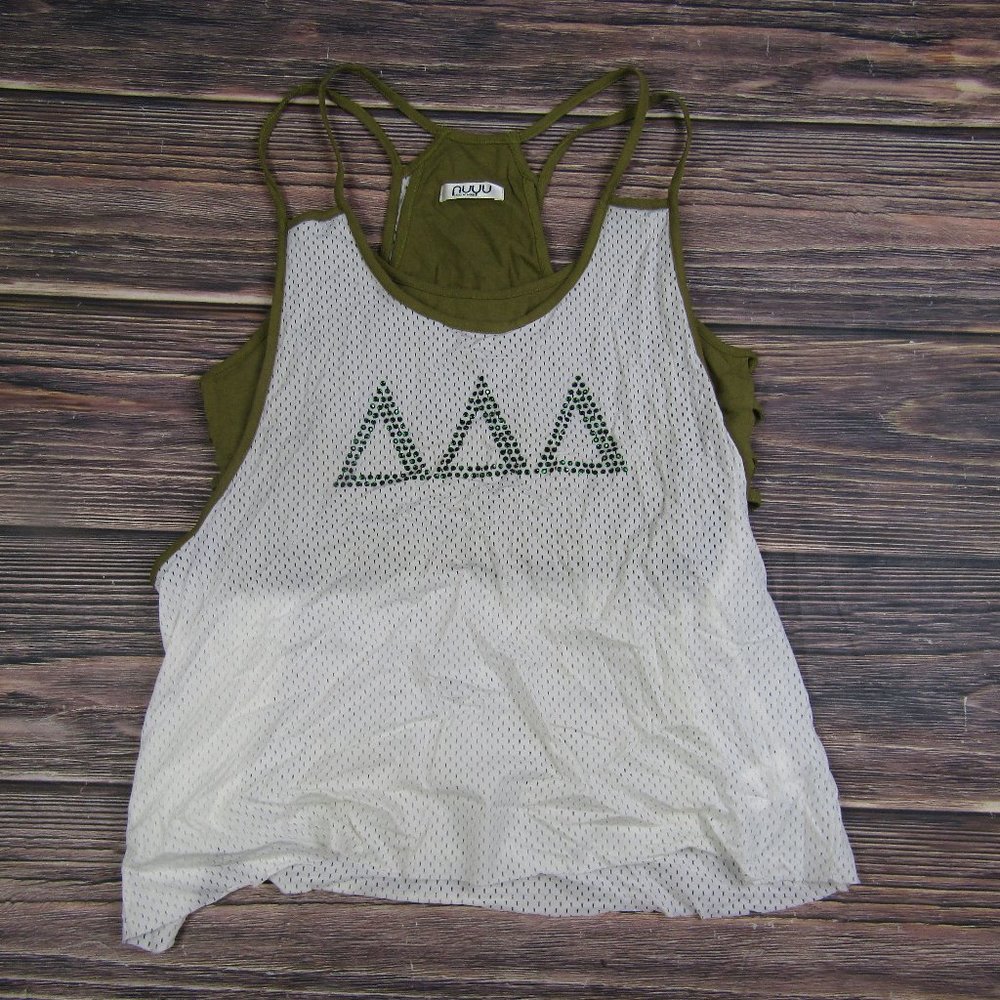 Tri-Delta Women's Olive Green and White Mesh Jersey Top